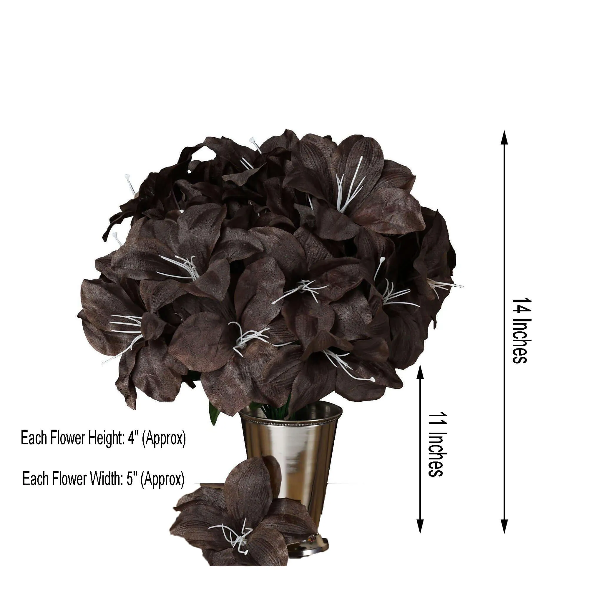 10 Bushes Chocolate Brown Artificial Silk Easter Lily Flowers, Faux Bouquets