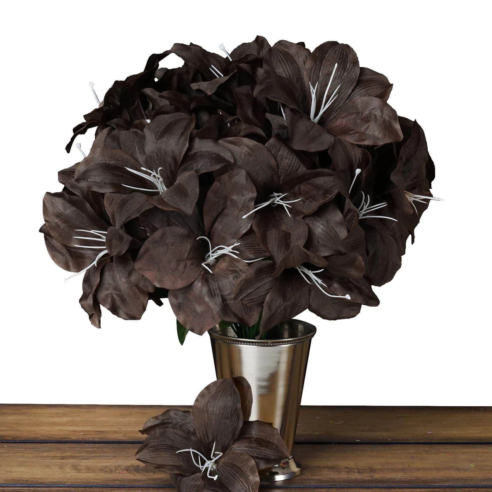 10 Bushes Chocolate Brown Artificial Silk Easter Lily Flowers, Faux Bouquets