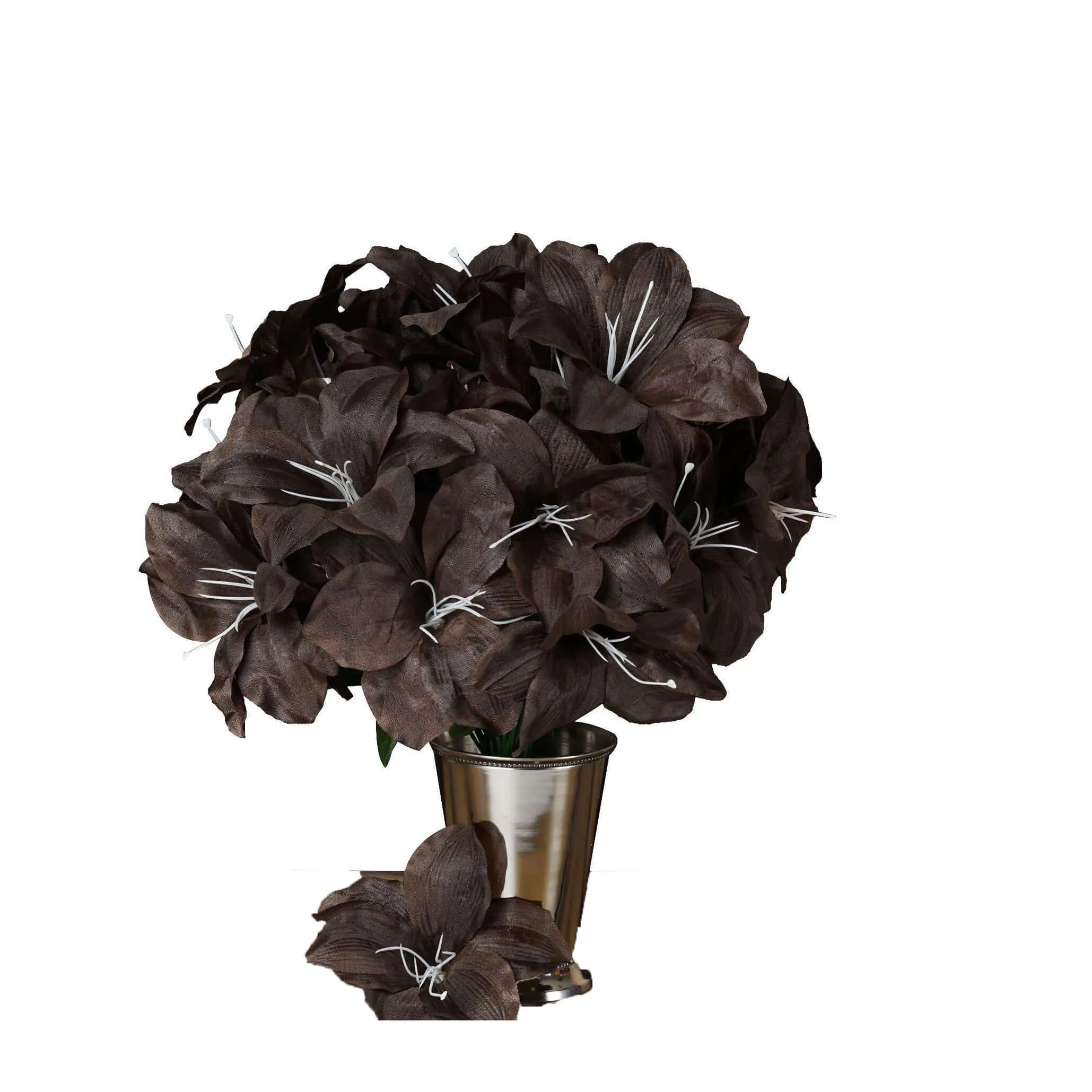 10 Bushes Chocolate Brown Artificial Silk Easter Lily Flowers, Faux Bouquets