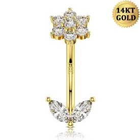 14K Solid Gold Flower Leave Rook Earring 16G CZ Eyebrow Ring