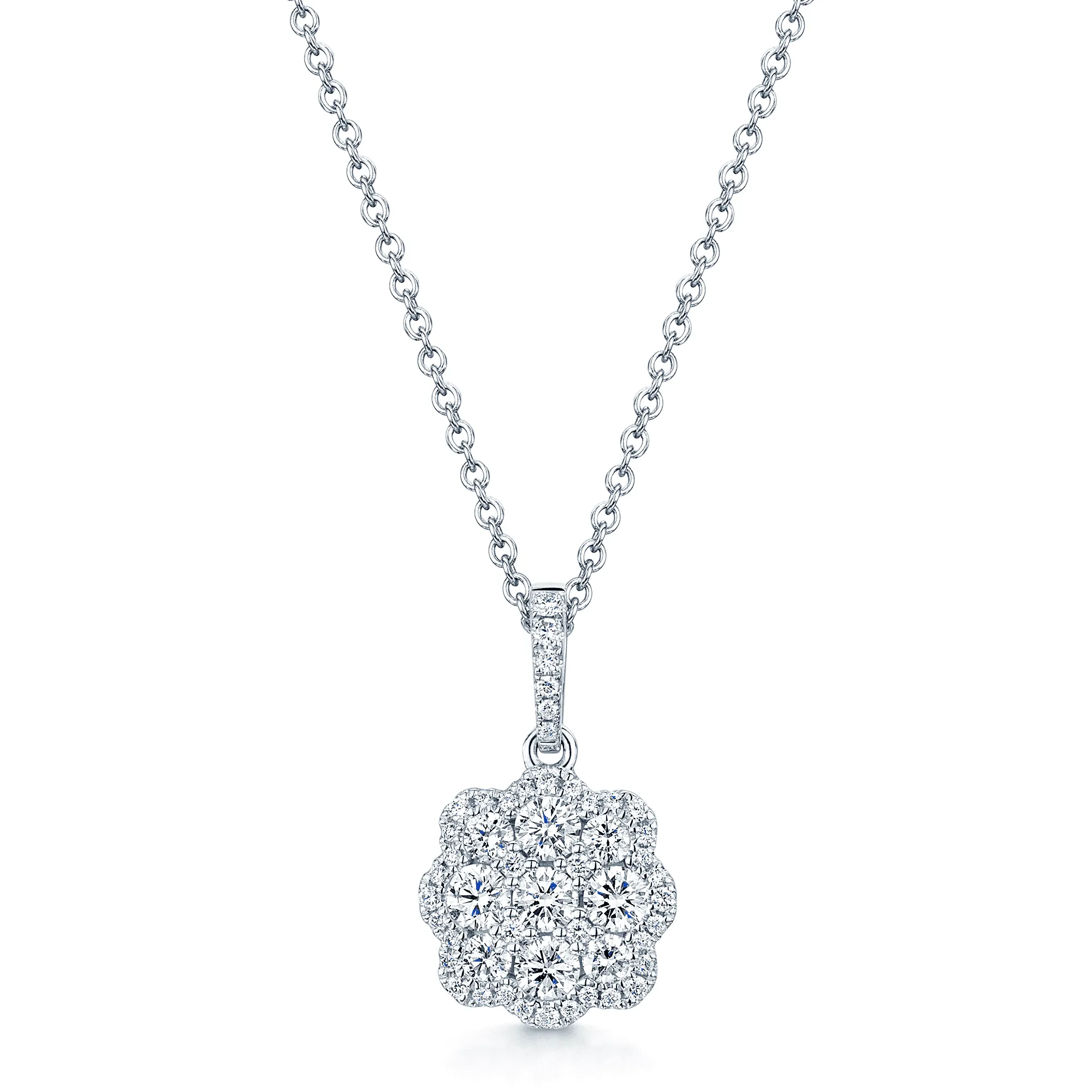 18ct White Gold Diamond Flower Cluster Pendant