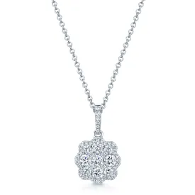 18ct White Gold Diamond Flower Cluster Pendant