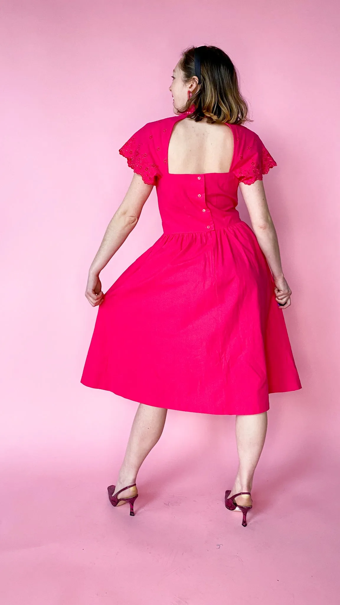 1980s Fuchsia Mock Neck Dress, sz. M