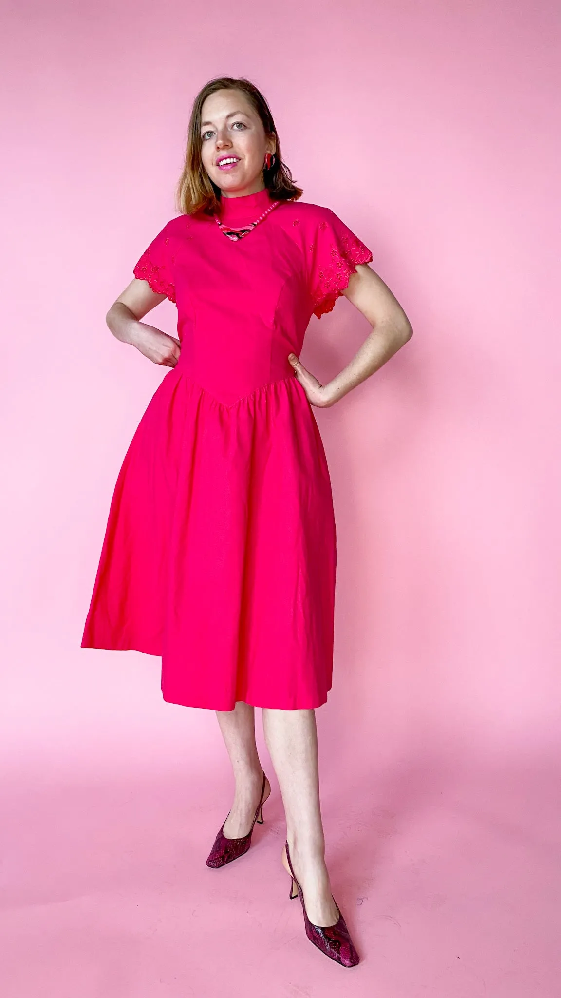 1980s Fuchsia Mock Neck Dress, sz. M