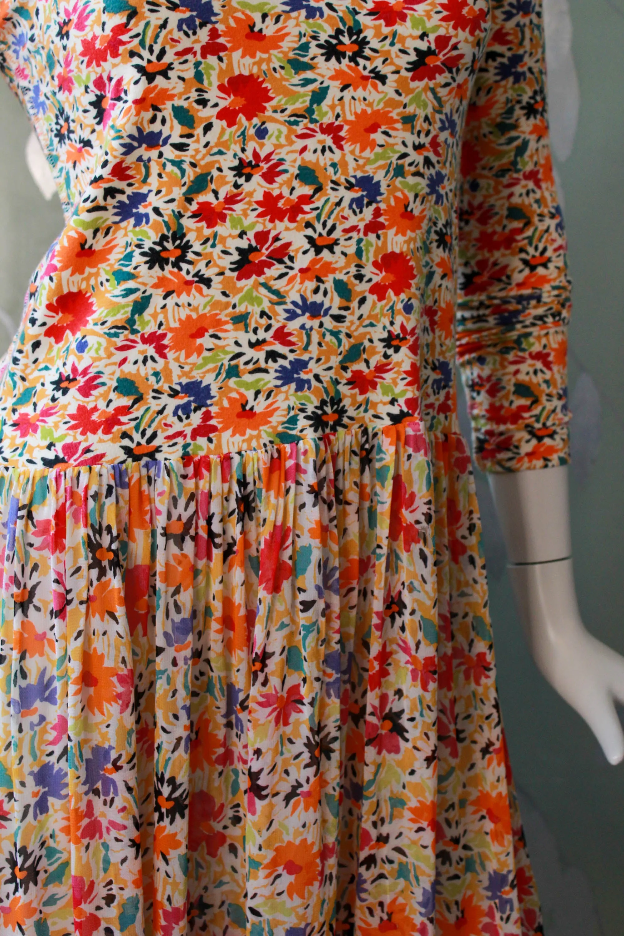 1980s Sonia Rykiel Floral Print Dress, Small