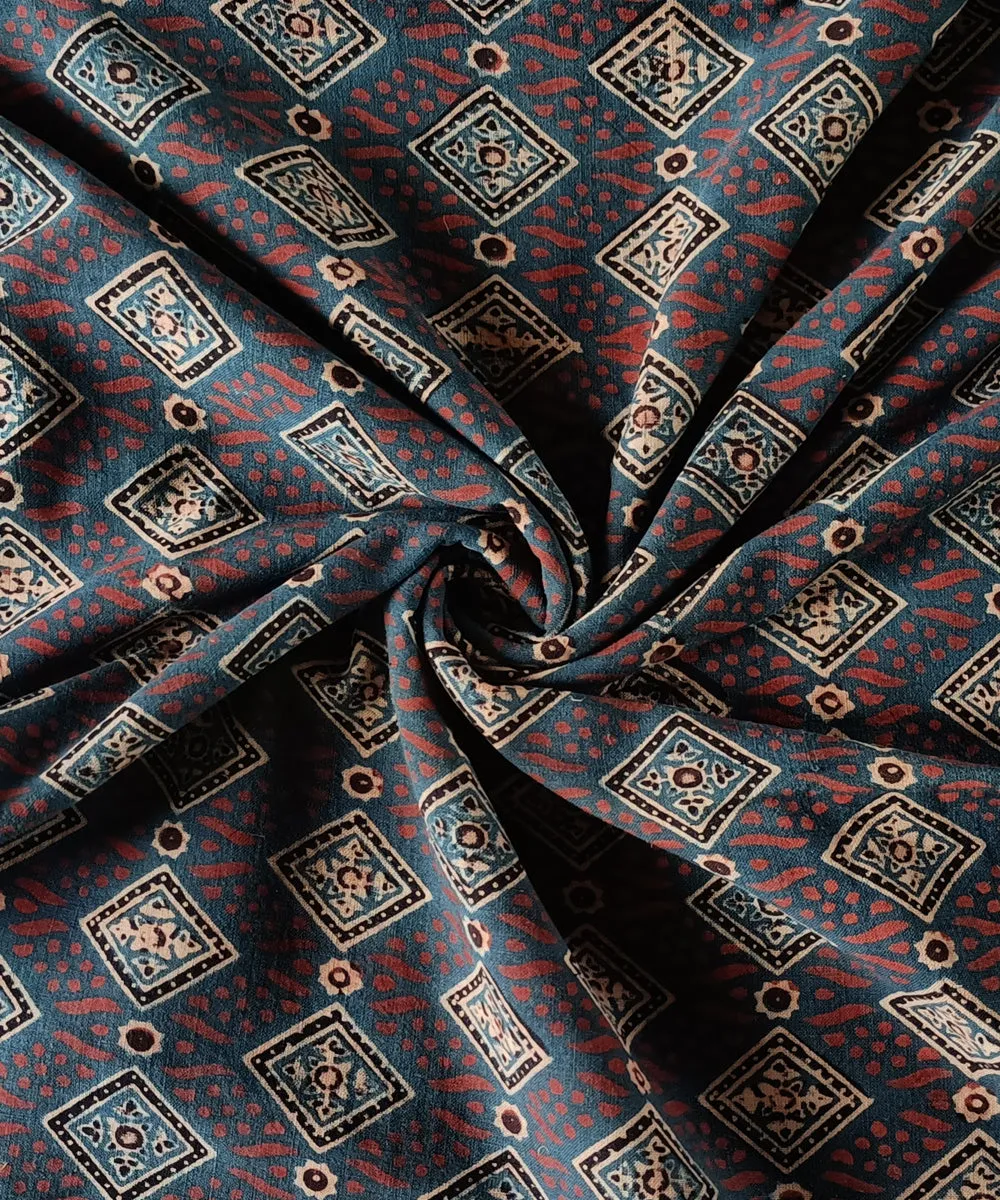 2.5m blue black red handspun handwoven cotton ajrakh kurta material