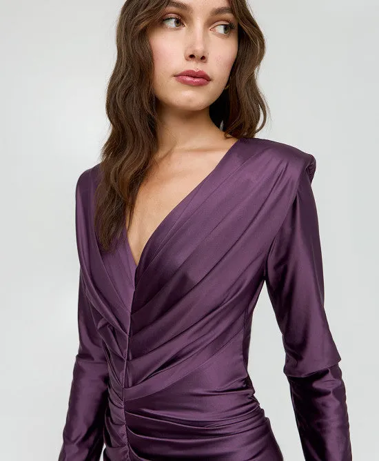 Access Fashion Mini Plum Satin Dress With Gathering