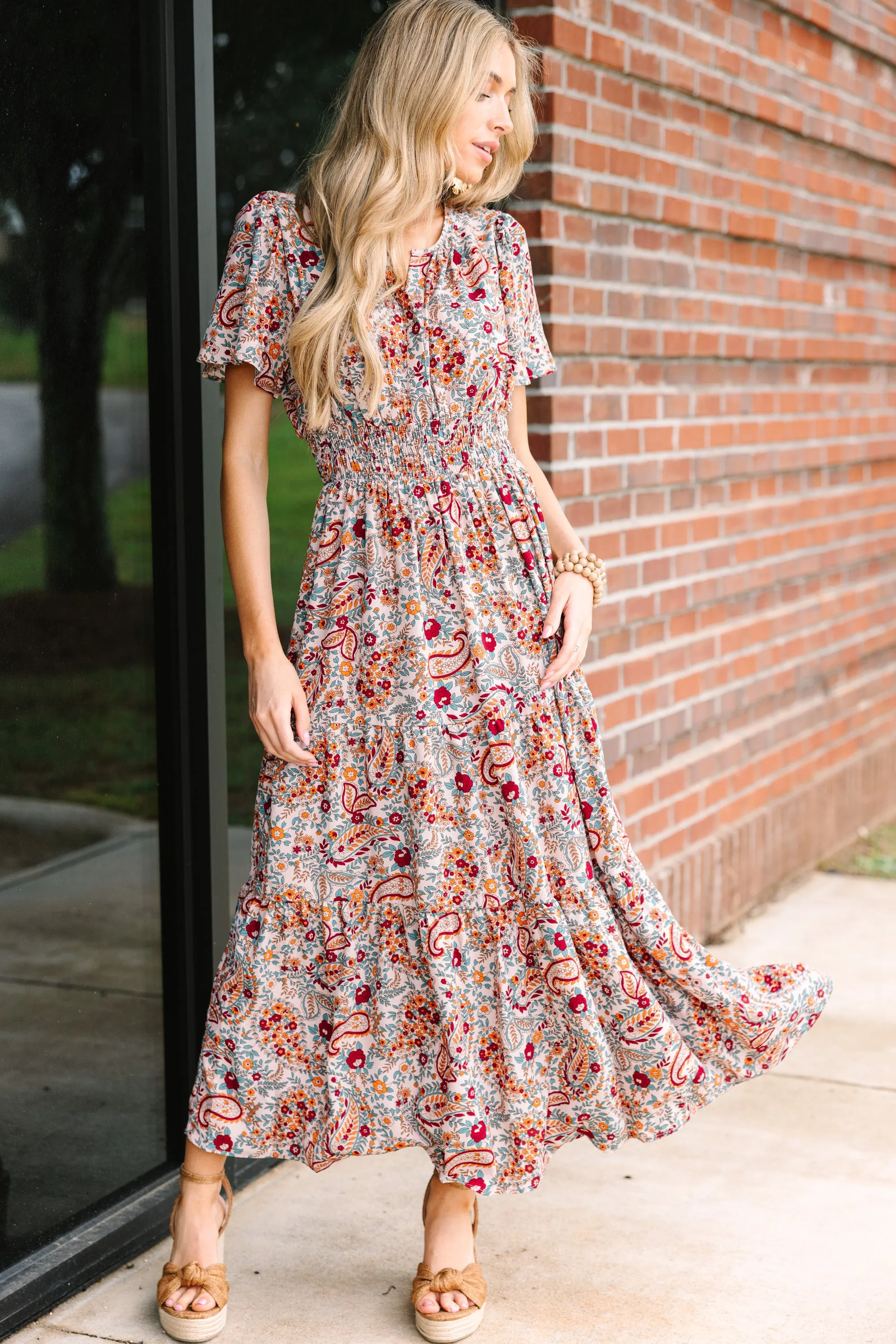 All For Your Love Brown Paisley Midi Dress