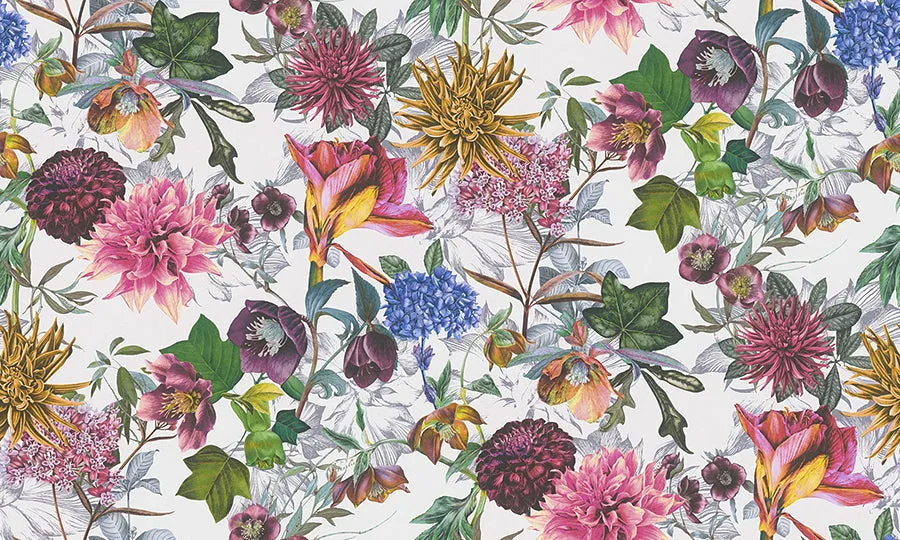 Althea White Flower Garden Wallpaper  | Brewster Wallcovering