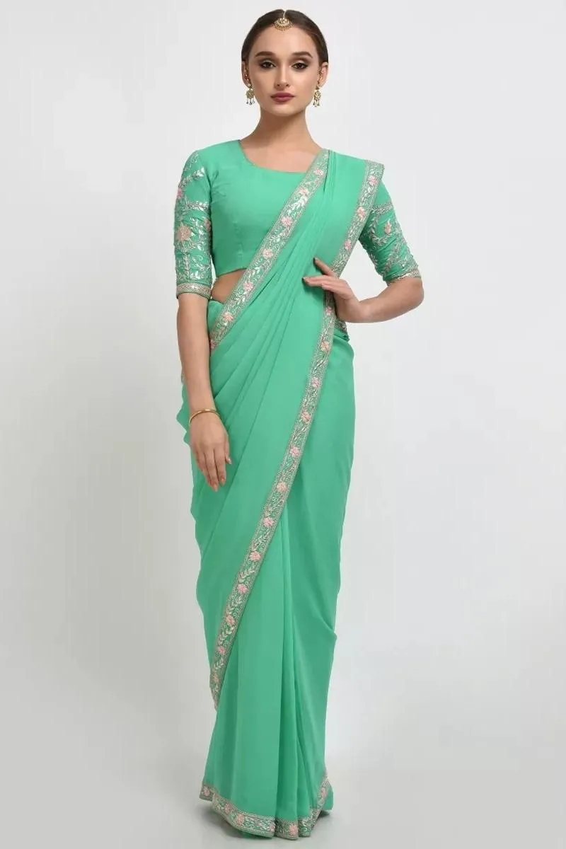 Aquamarine Gota Patti Saree