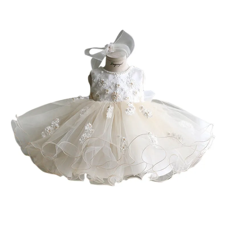 Baptism Dresses Baby Girl White Cute Lace Puffy Flower Girl Dress Toddler Formal Dresses