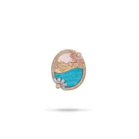 Beach & Mountain Naupaka Turquoise & Mother of Pearl Pendant in Tri Color Gold with Diamonds