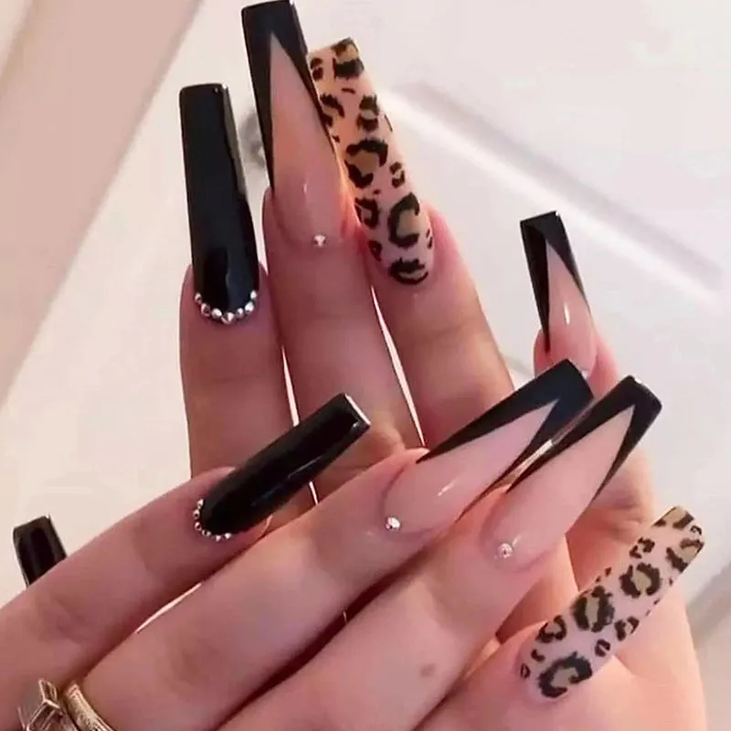 BerriesJam - 2024Patch Leopard Pattern Mysterious Diamon Long Wearing Nail