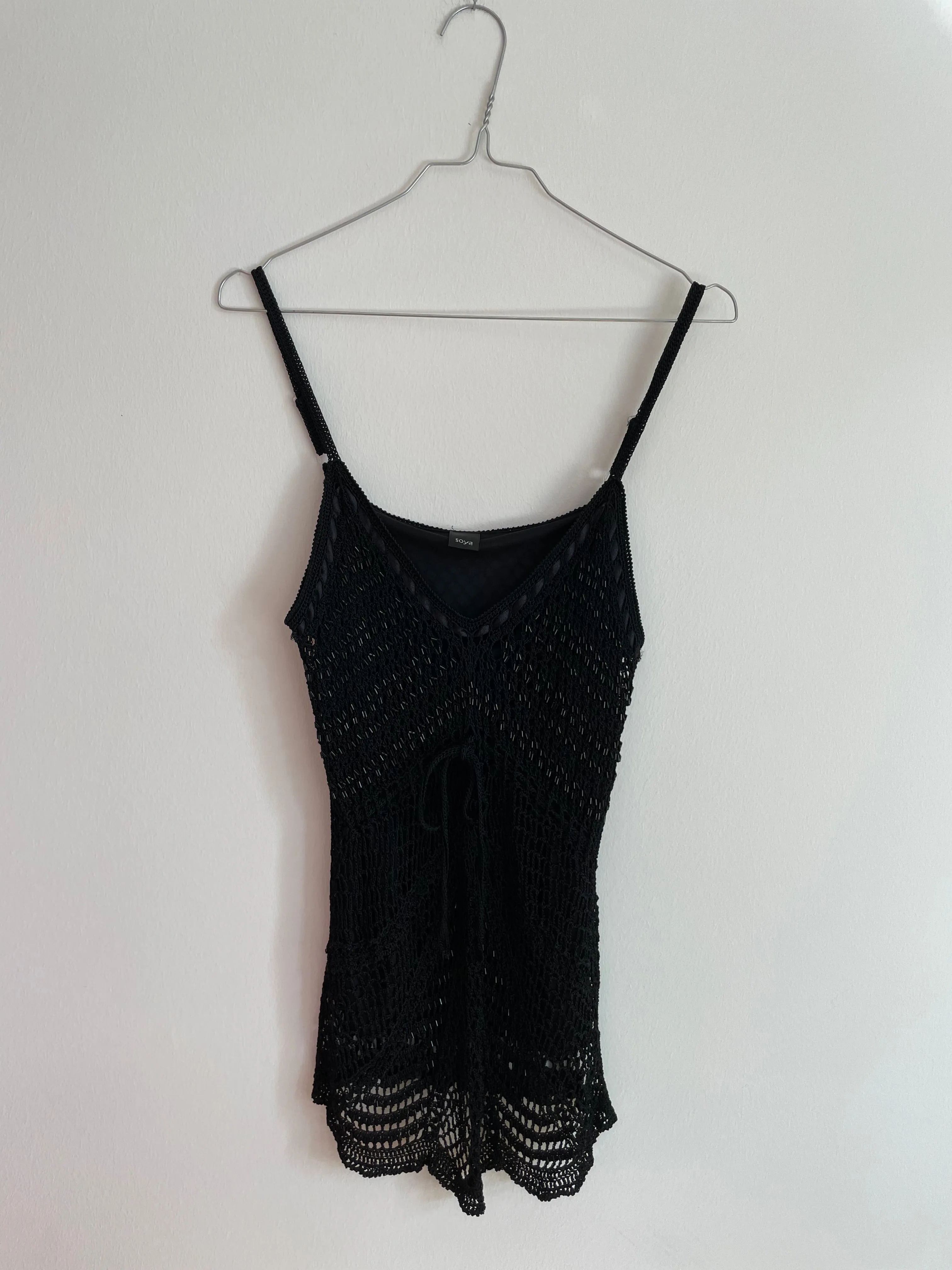 Black Crochet Beaded Top