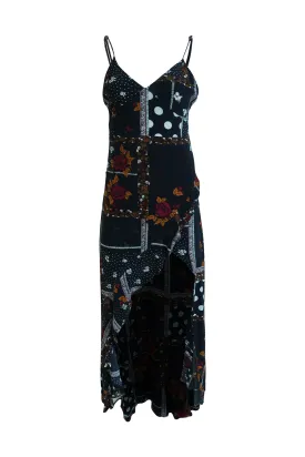 Black Floral High Slit Dress