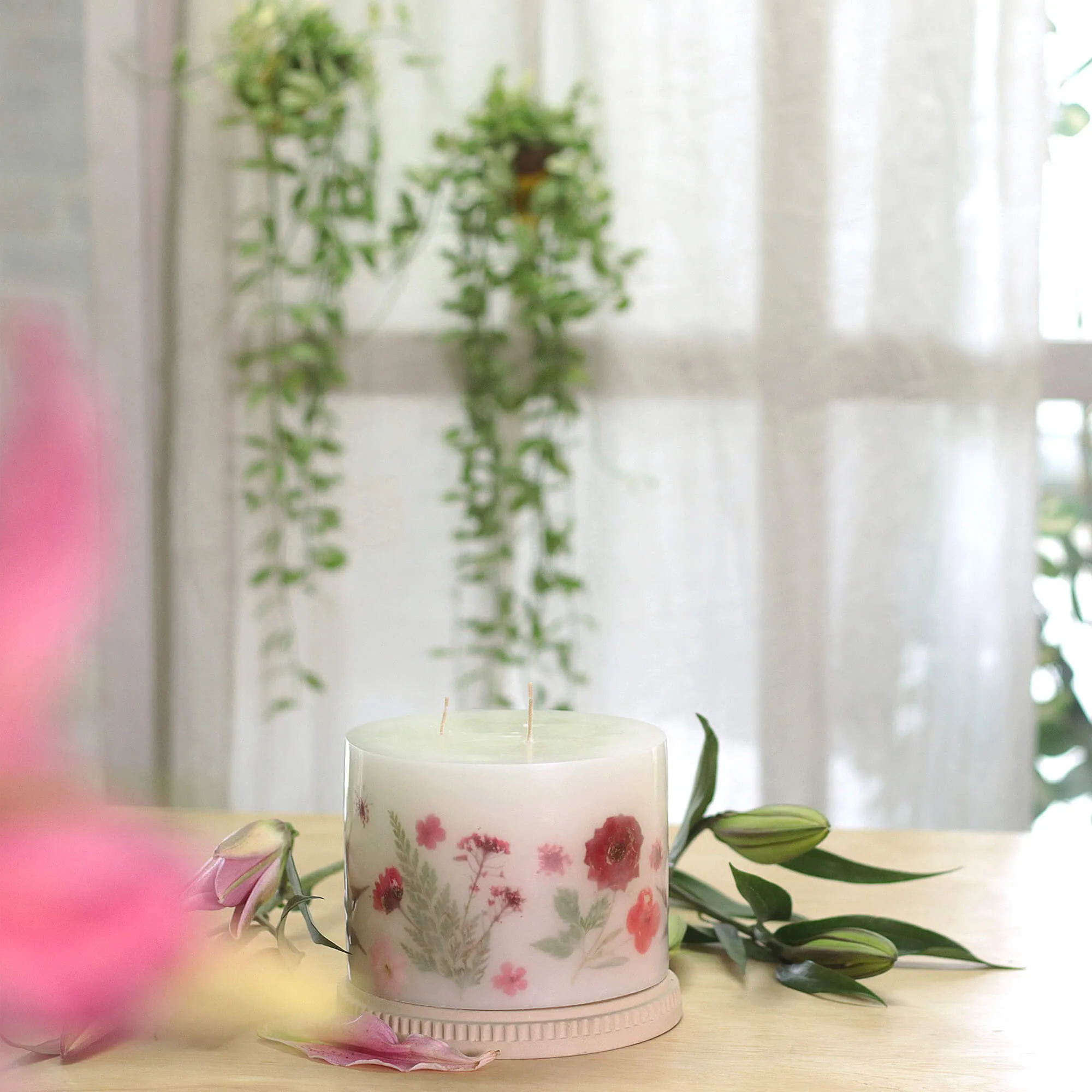 Blooming Blush Pillar Candle