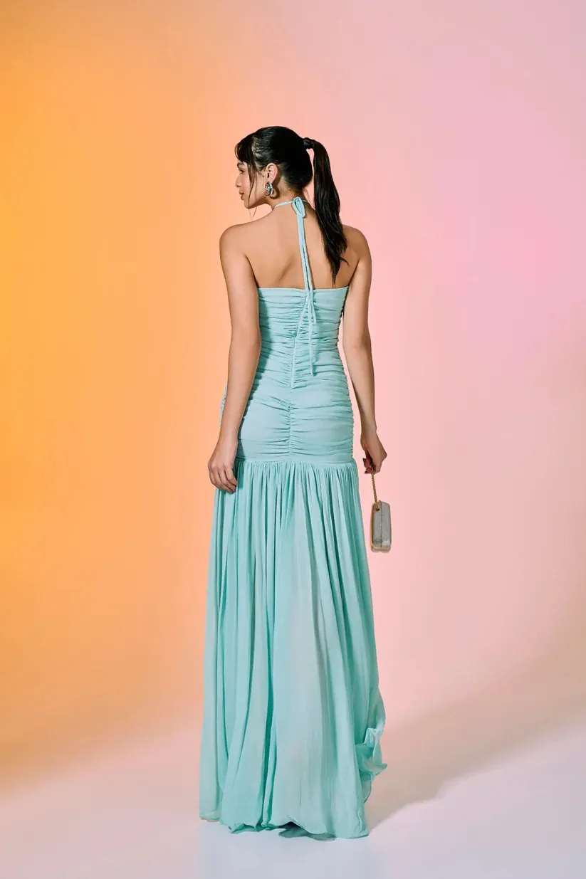 Blue Ocean Ruched Maxi Dress