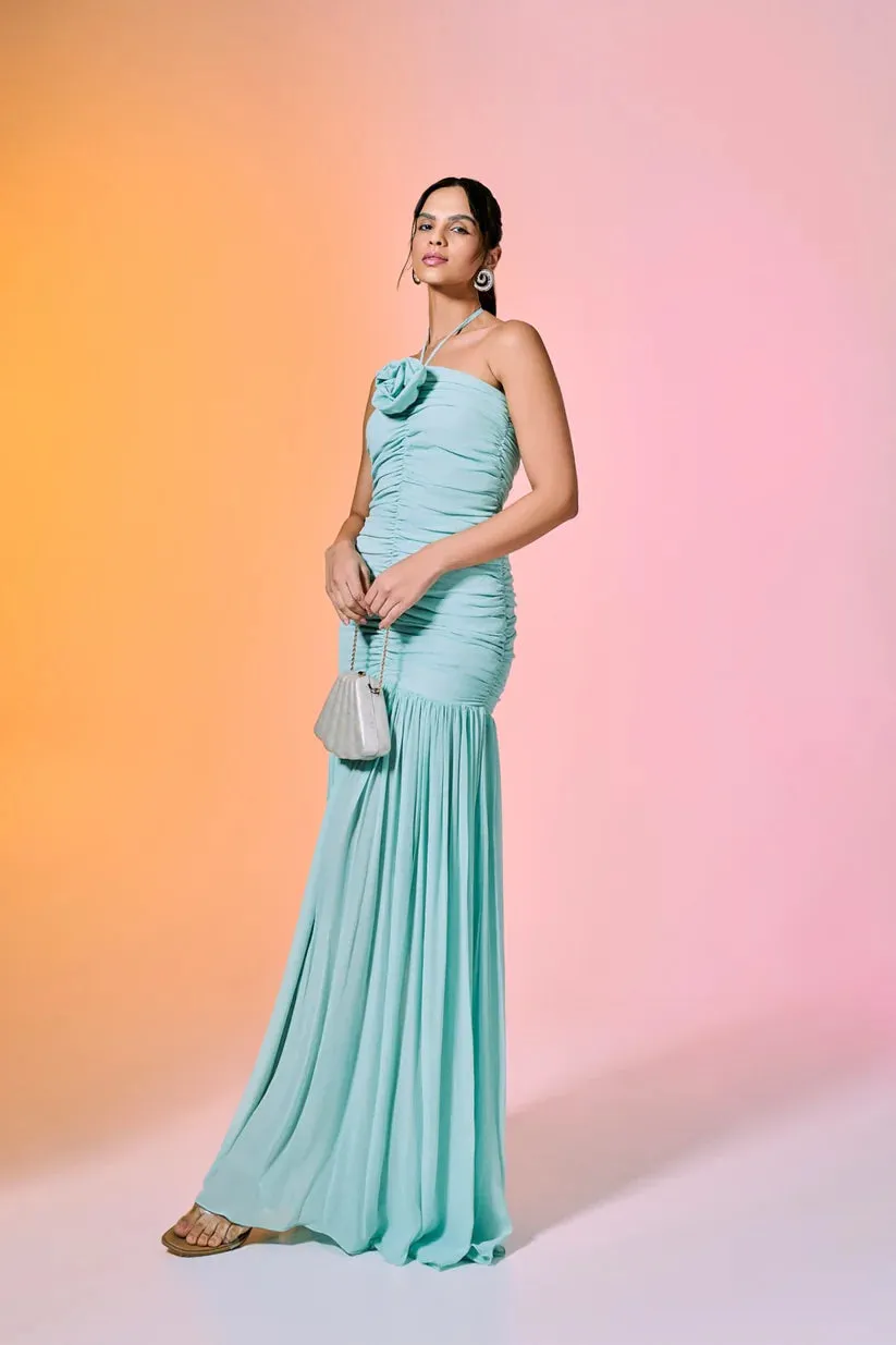 Blue Ocean Ruched Maxi Dress