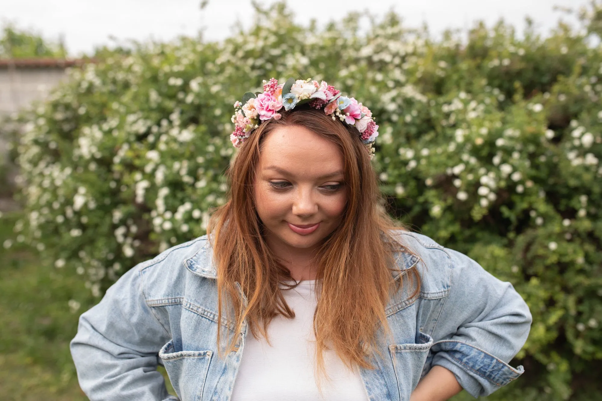 Blush and mint wedding wreath Bridal flower crown Dusty pink crown Romantic Flower vine Pastel wedding hair crown Boho wedding Handmade