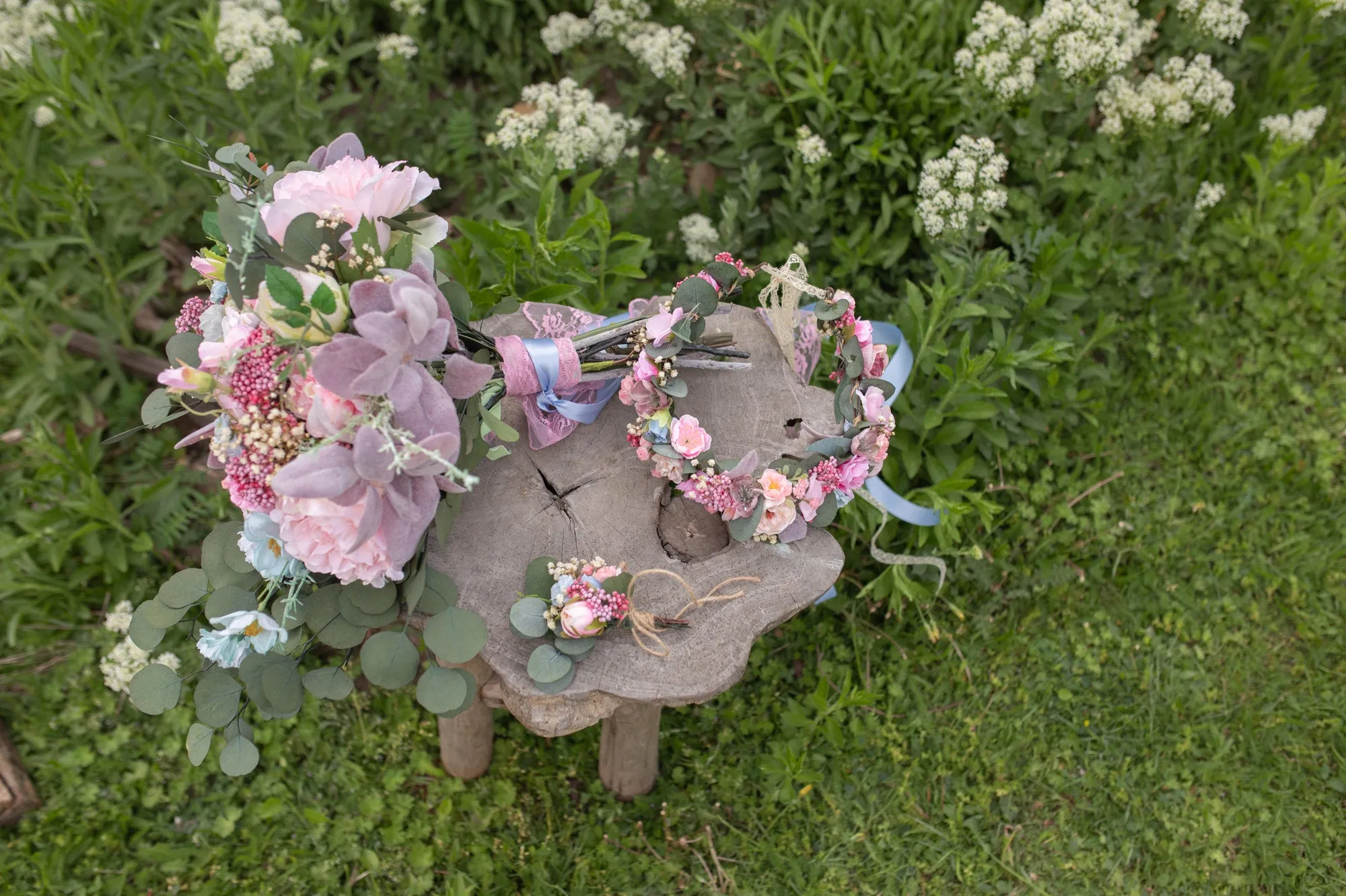 Blush and mint wedding wreath Bridal flower crown Dusty pink crown Romantic Flower vine Pastel wedding hair crown Boho wedding Handmade