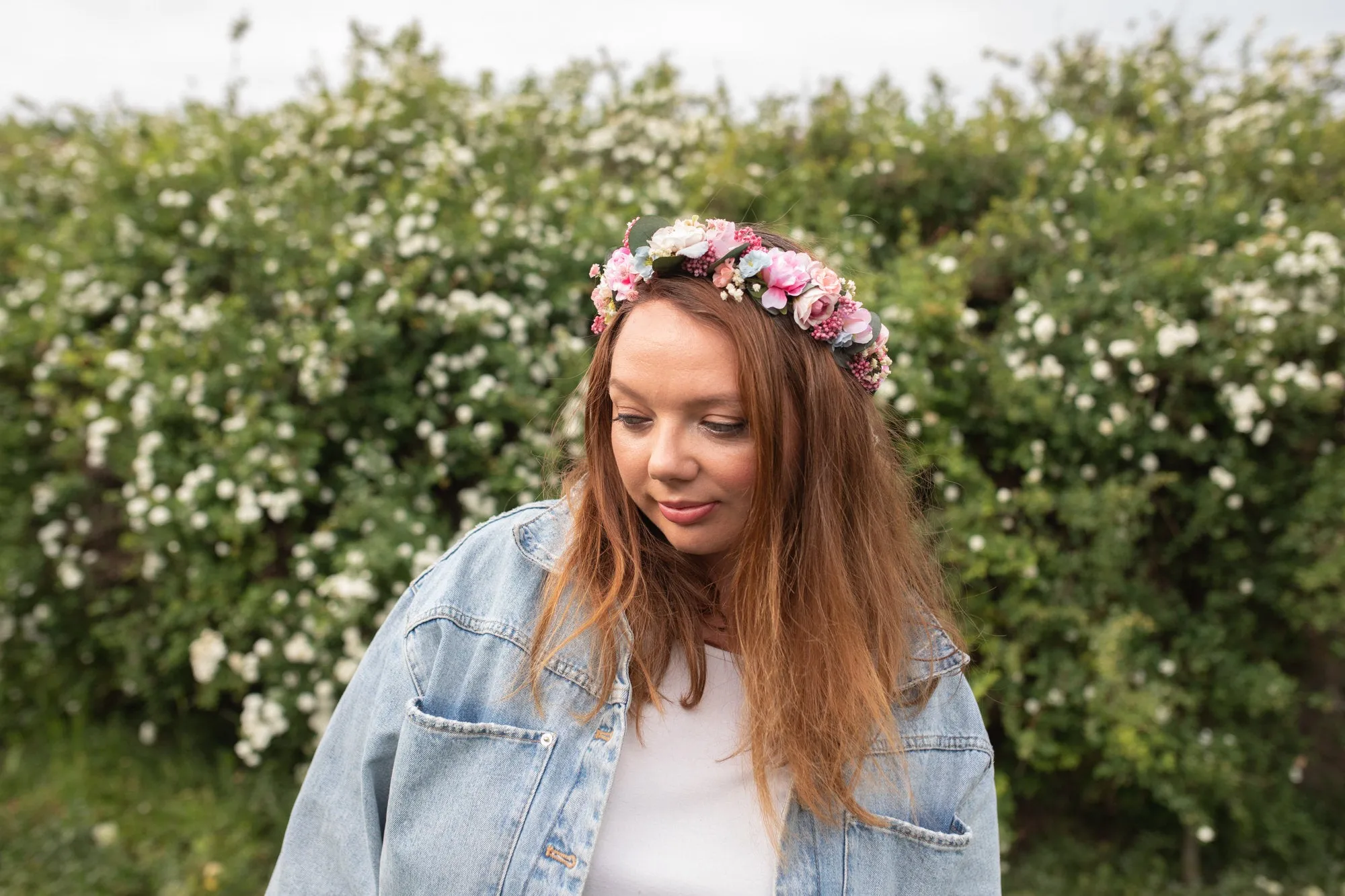 Blush and mint wedding wreath Bridal flower crown Dusty pink crown Romantic Flower vine Pastel wedding hair crown Boho wedding Handmade