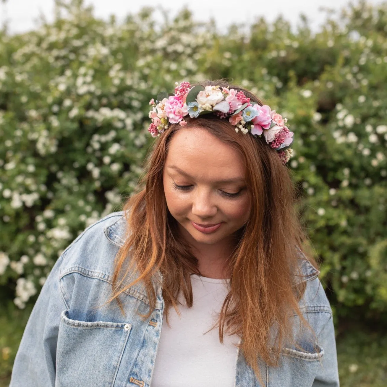 Blush and mint wedding wreath Bridal flower crown Dusty pink crown Romantic Flower vine Pastel wedding hair crown Boho wedding Handmade