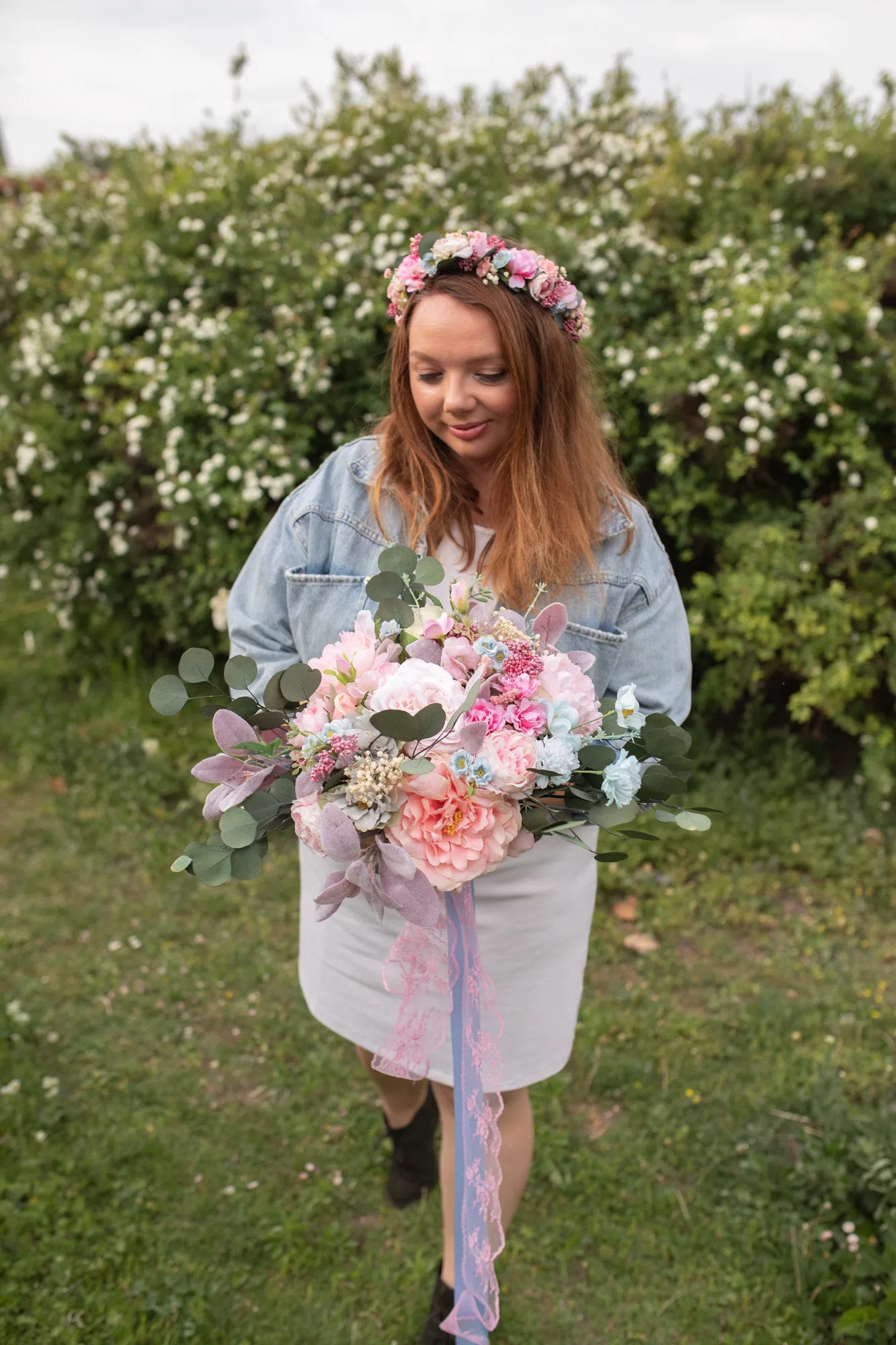 Blush and mint wedding wreath Bridal flower crown Dusty pink crown Romantic Flower vine Pastel wedding hair crown Boho wedding Handmade