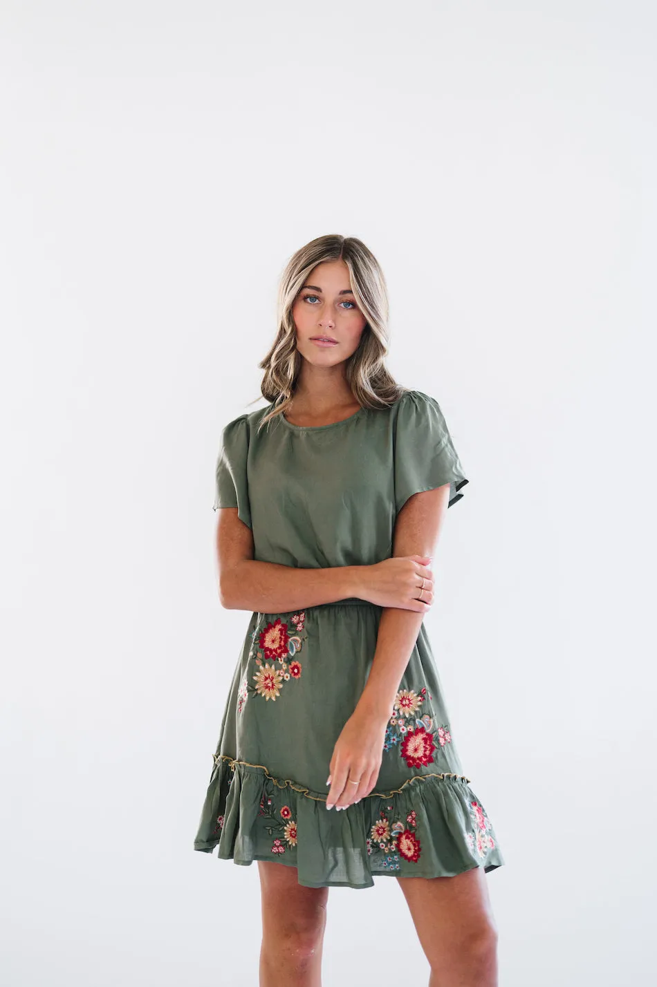 Cammy Short Sleeve Dress in Olive