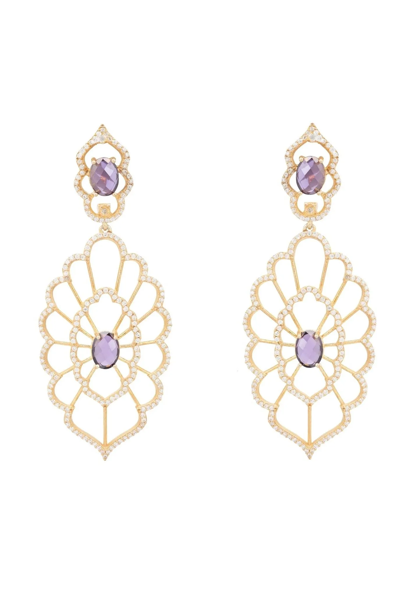 Countessa Earrings White Purple Amethyst Gold