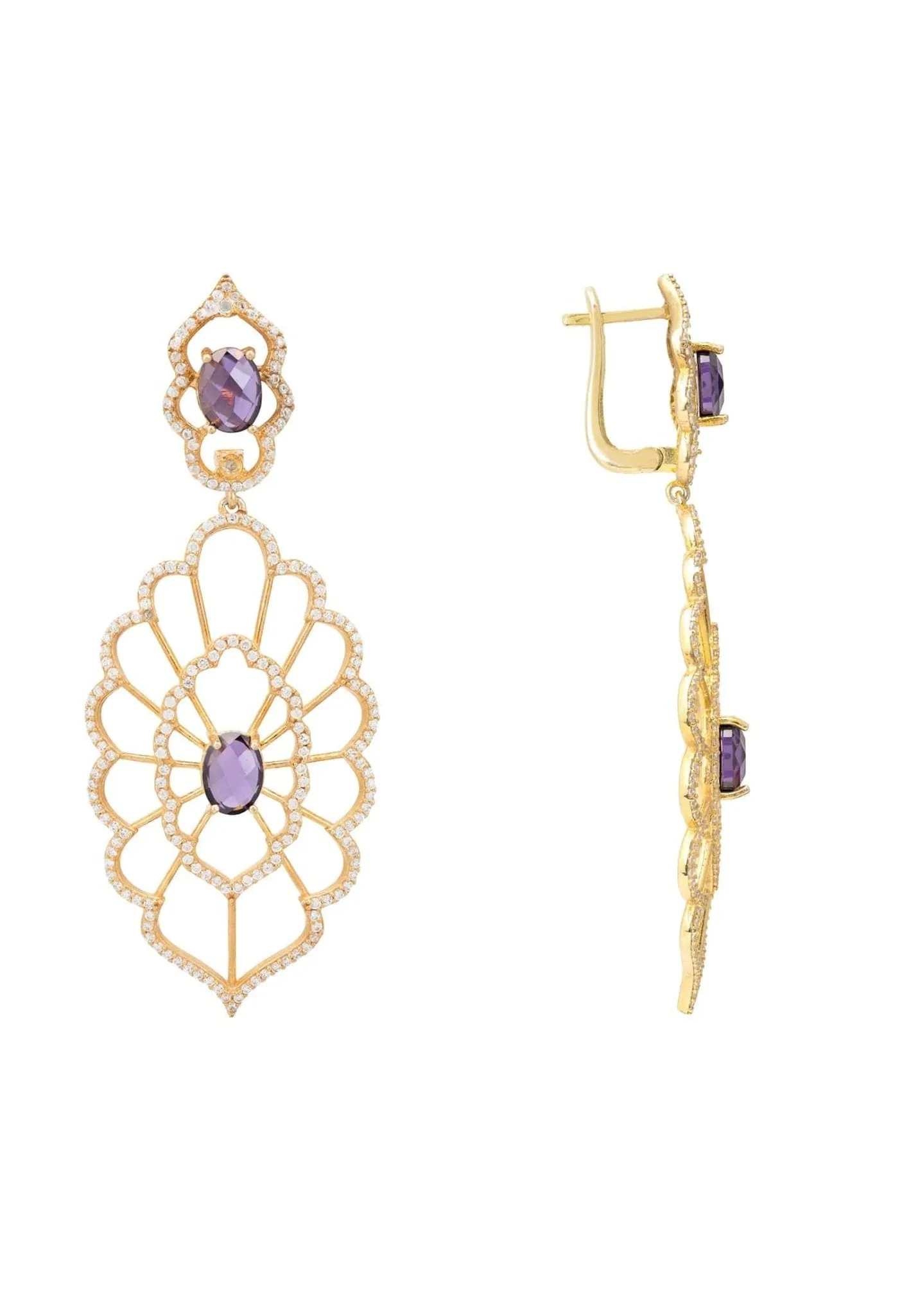 Countessa Earrings White Purple Amethyst Gold