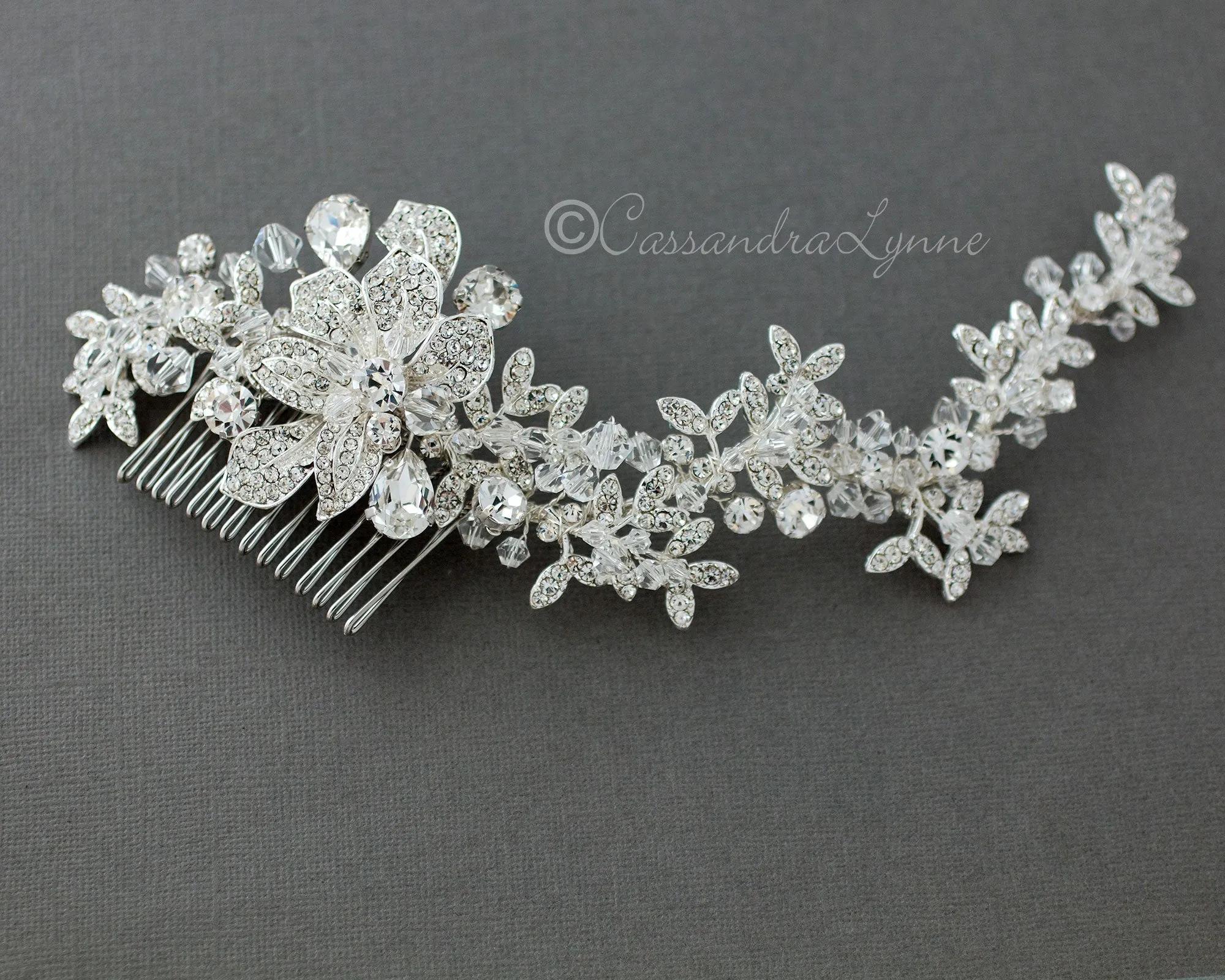 Crystal Bridal Hair Comb in a Rhinestone Vine Design