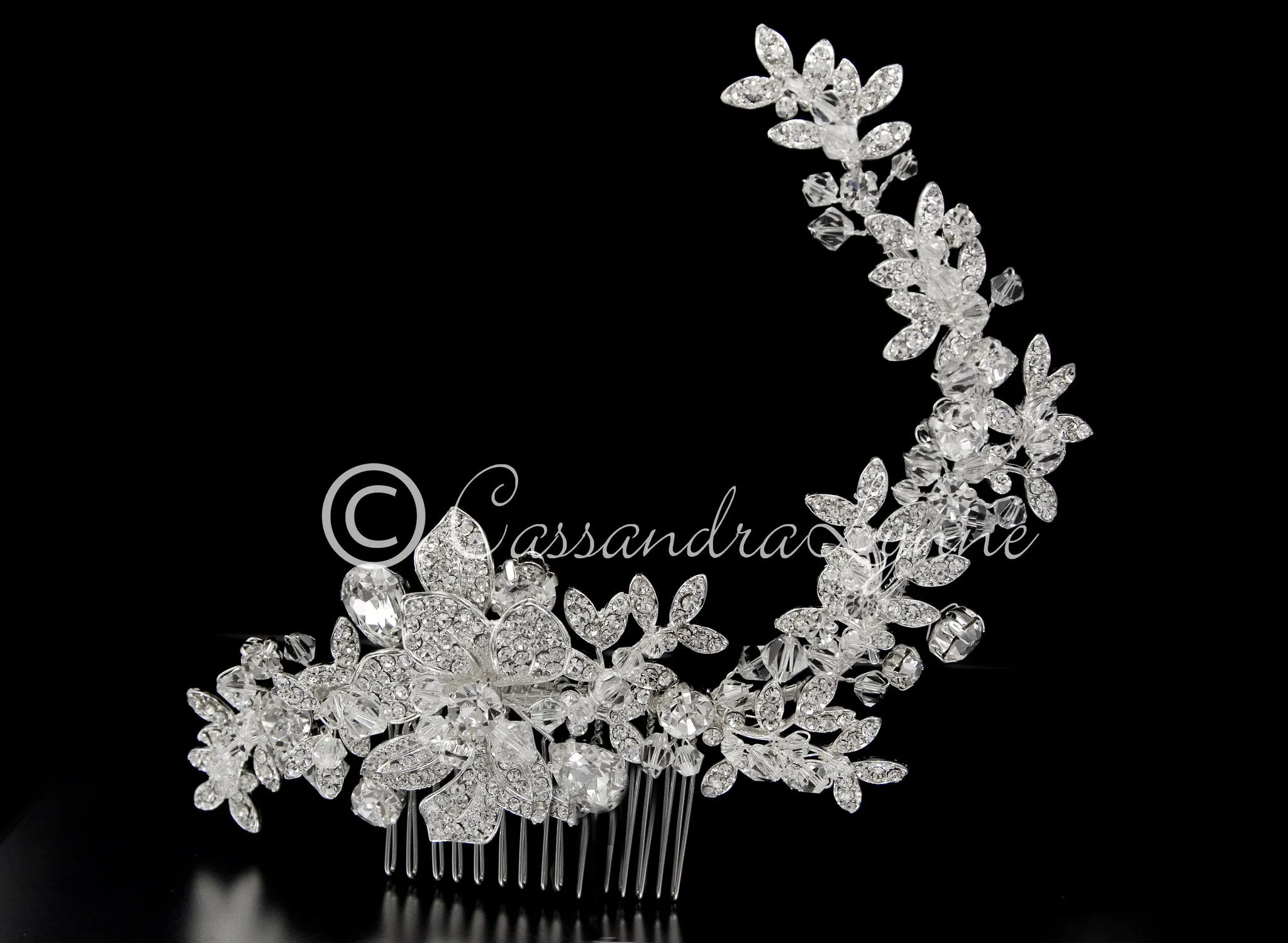 Crystal Bridal Hair Comb in a Rhinestone Vine Design