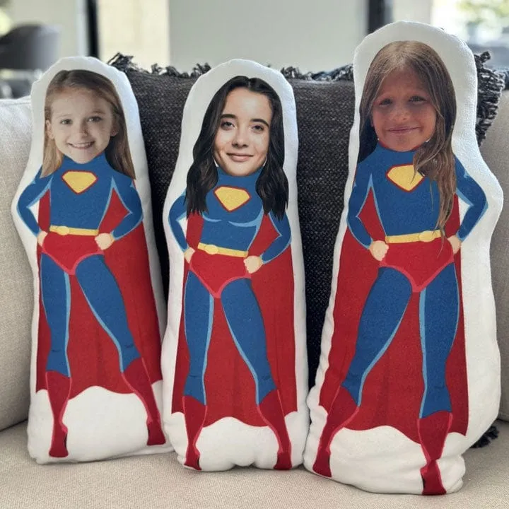 Custom 3D Super Girl Your Photo Face Pillow  | Personalized My Face Pillow for Kids