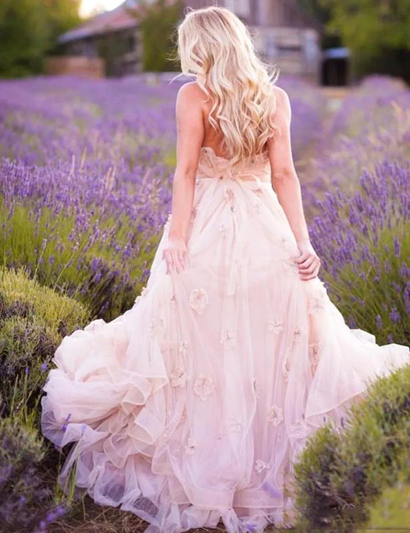 Delicate Pink Flowers Maternity Wedding Dress Sweetheart Sweep Train