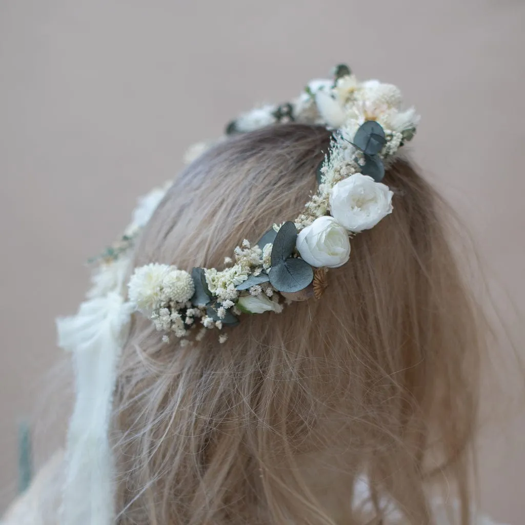 Dried Flowers Bridal Crown - Vintage Cream & White