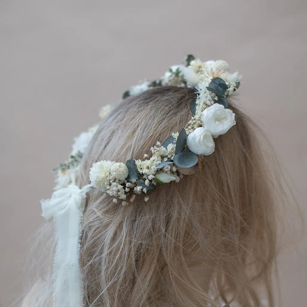 Dried Flowers Bridal Crown - Vintage Cream & White