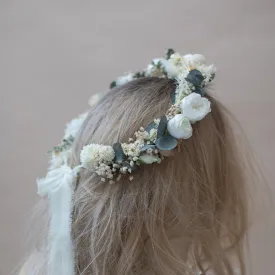 Dried Flowers Bridal Crown - Vintage Cream & White