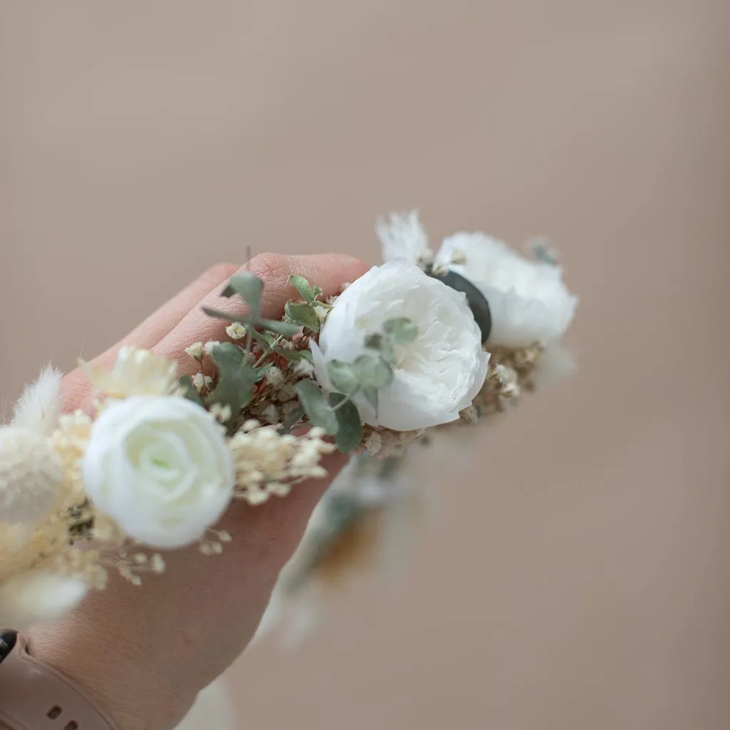 Dried Flowers Bridal Crown - Vintage Cream & White