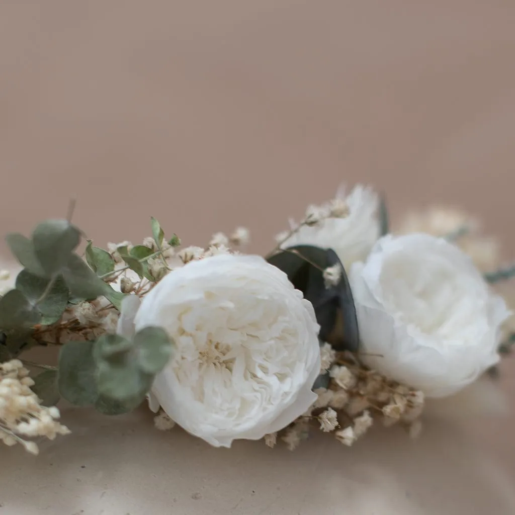 Dried Flowers Bridal Crown - Vintage Cream & White