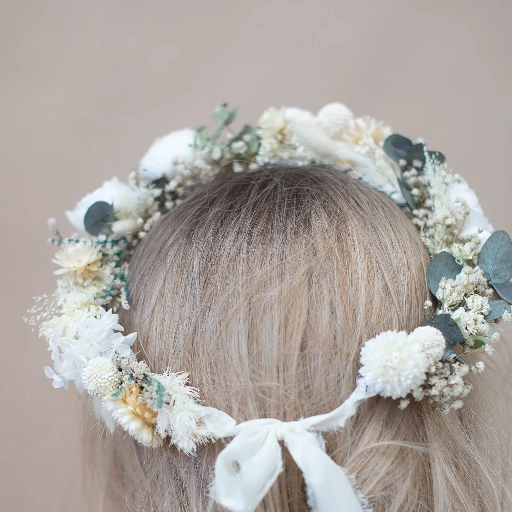 Dried Flowers Bridal Crown - Vintage Cream & White