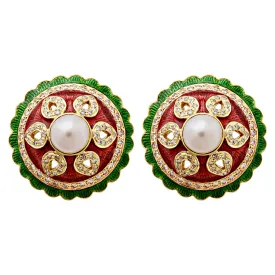 Earrings - Fresh Water Pearl And Diamond (Enamel)