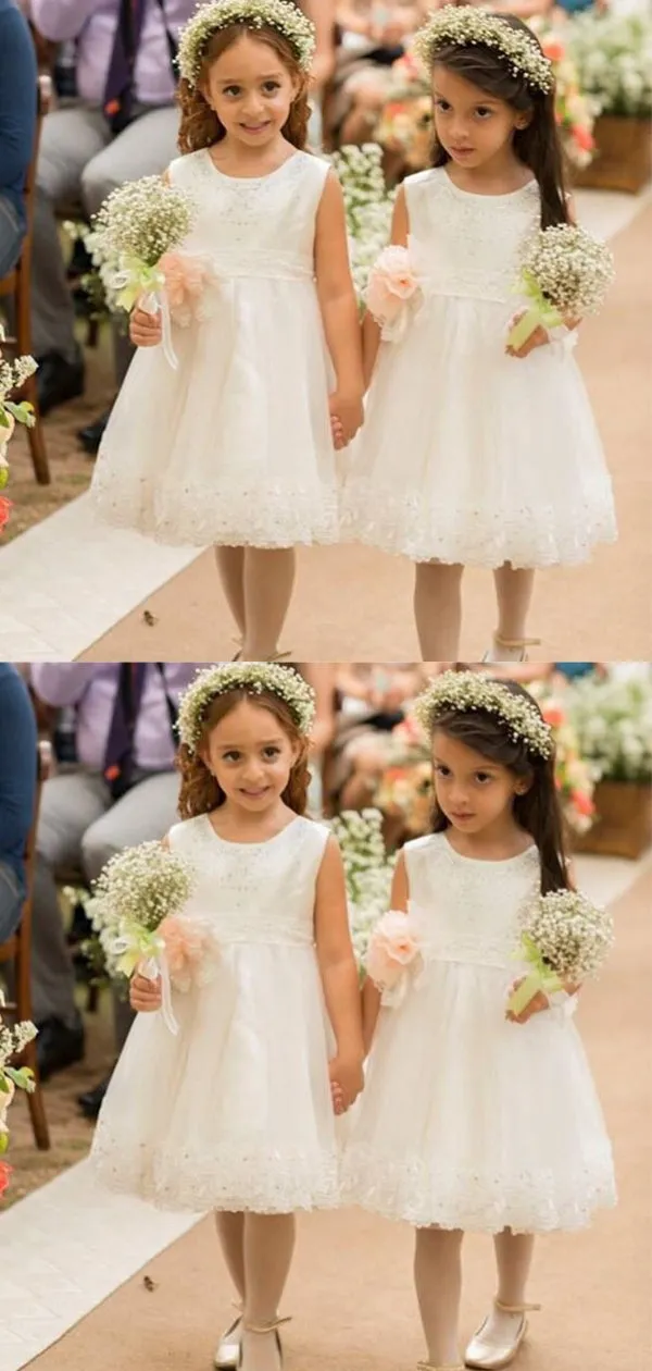 Elegant High Neck Sleeveless A-line Flower Girl Dresses For Wedding Party, FGS0030