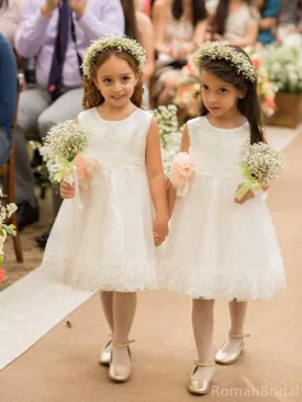 Elegant High Neck Sleeveless A-line Flower Girl Dresses For Wedding Party, FGS0030