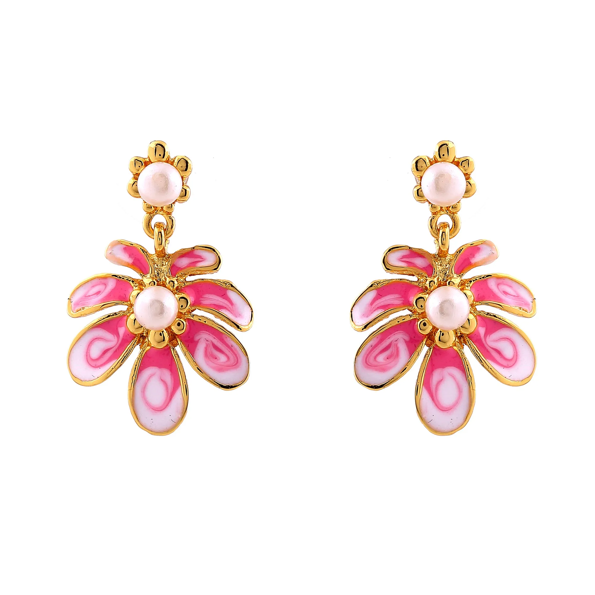 Estele Gold Pink Floral Necklace Jewellery Set for Women