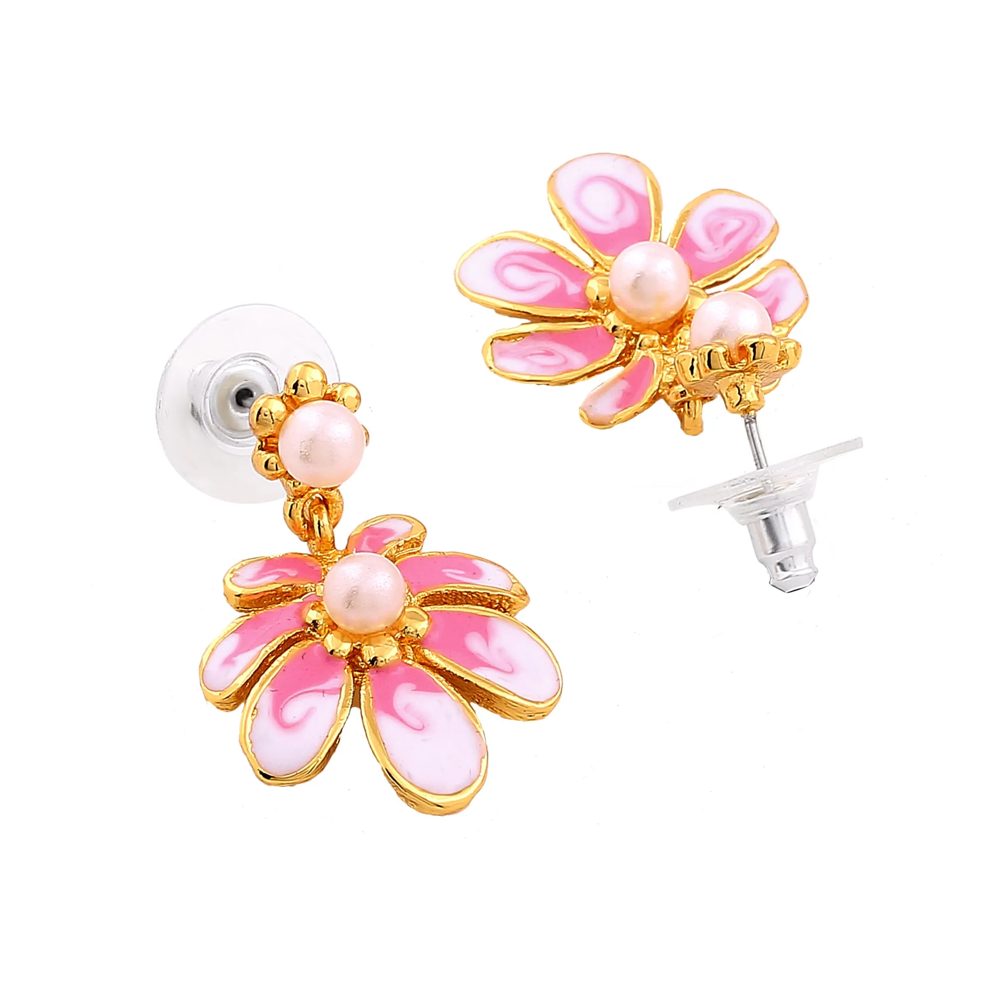 Estele Gold Pink Floral Necklace Jewellery Set for Women