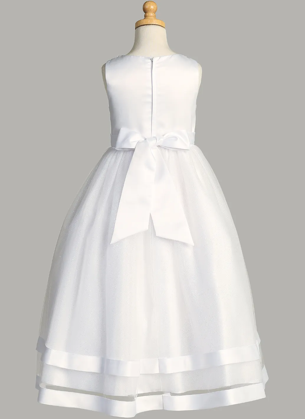 First Communion Dress Satin Bodice with Glitter Skirt Double Satin Band Trim  LNKSP717