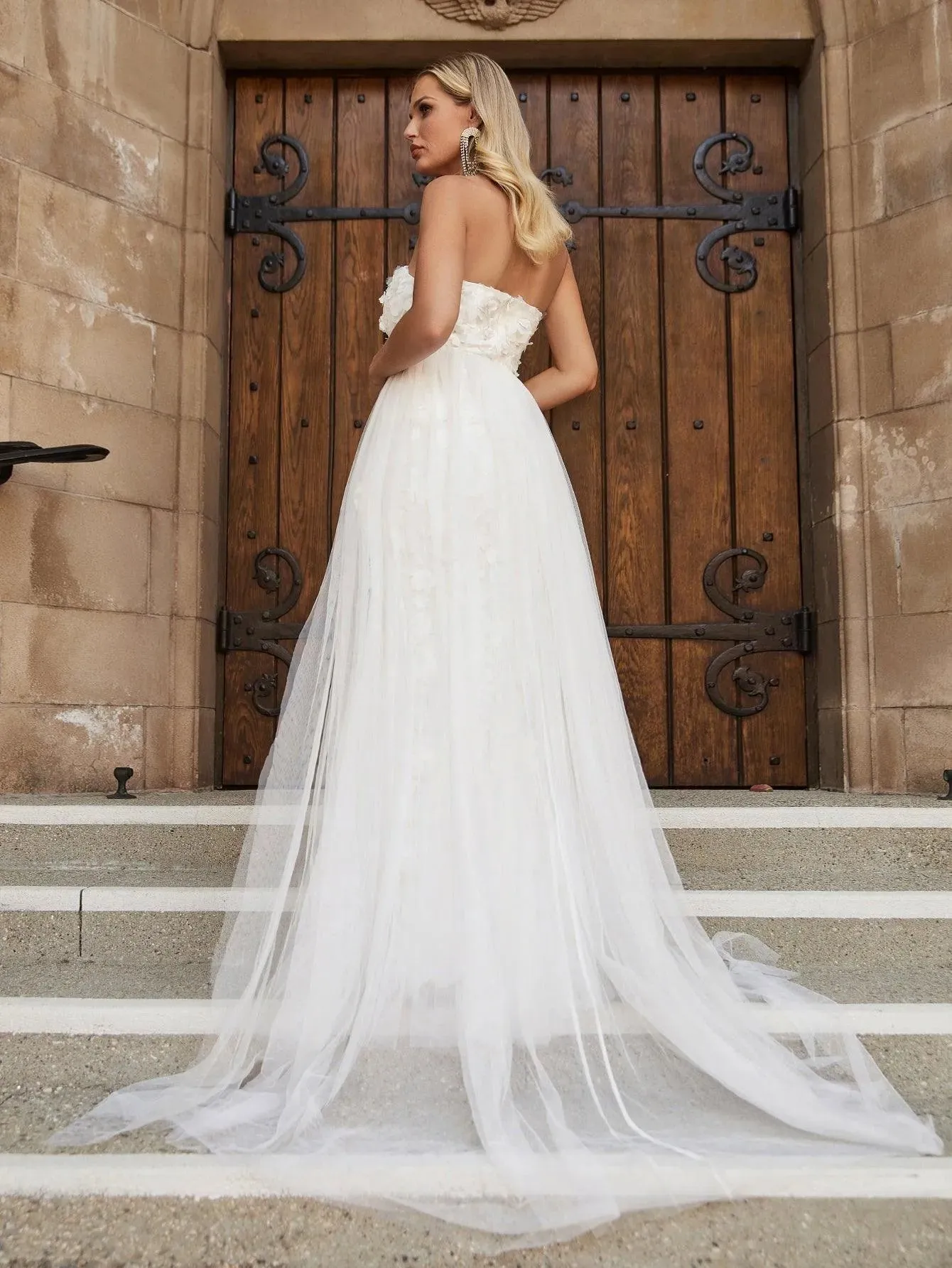 Floral Applique Mesh Insert Mermaid Hem Tube Wedding Dress