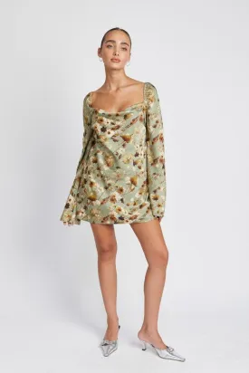 Floral Cowl Neck Mini Dress