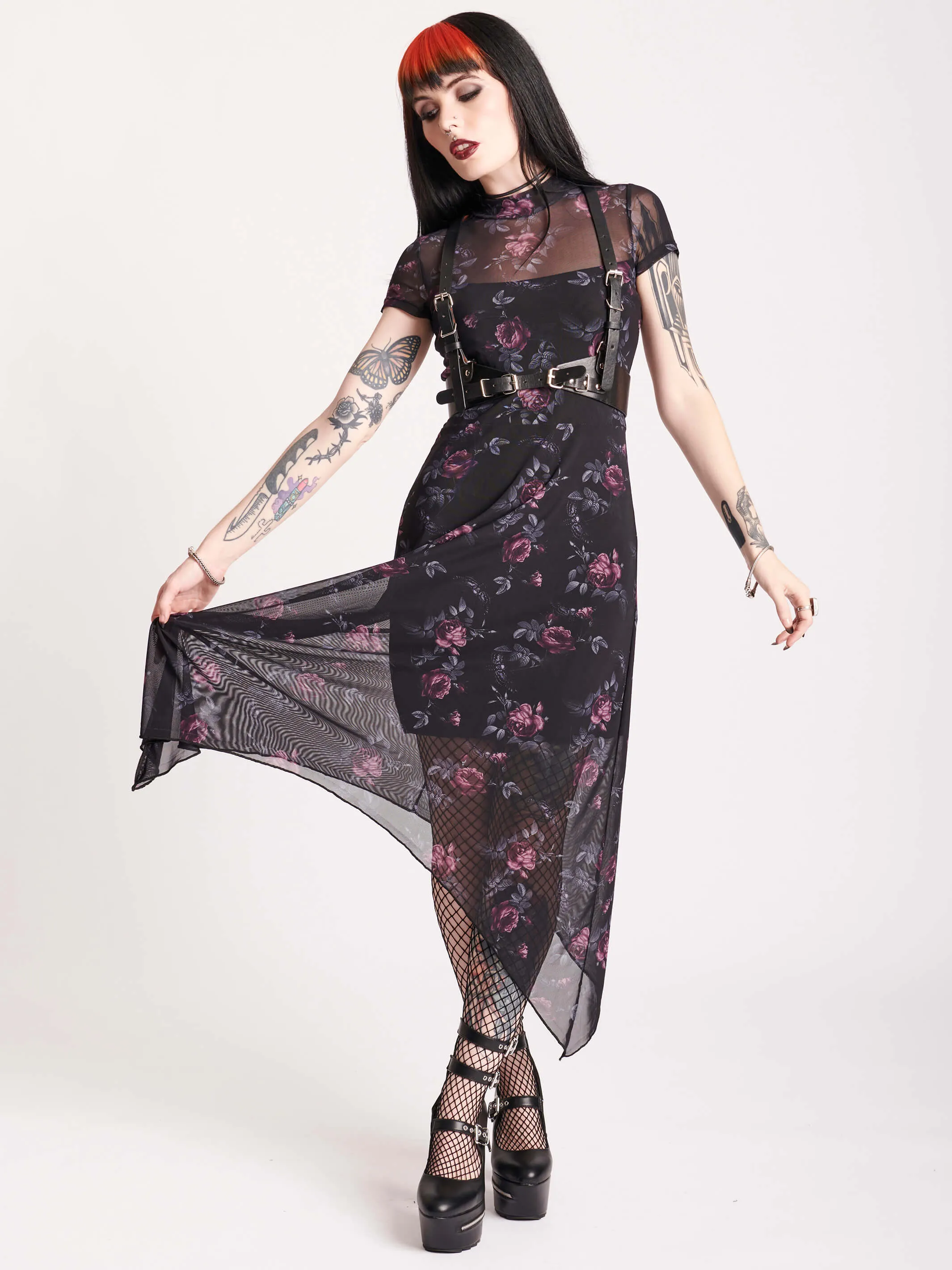 Floral Mesh Midi Dress