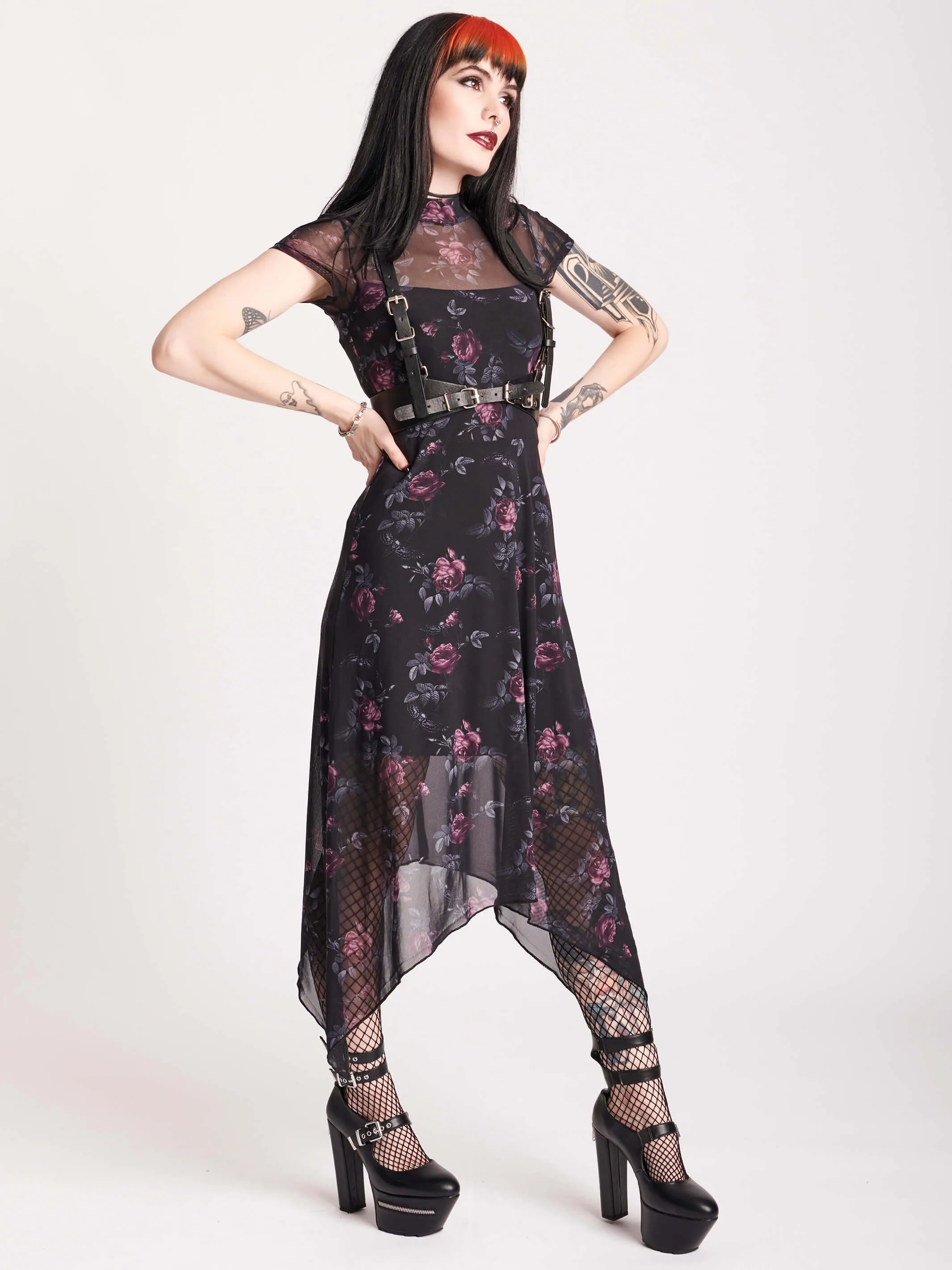 Floral Mesh Midi Dress